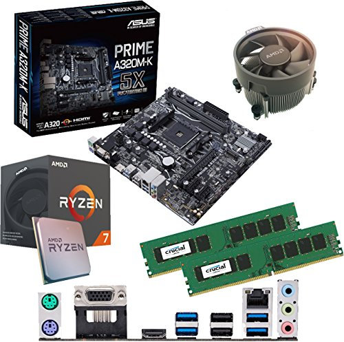 Components4All AMD Ryzen 7 1700 3.0Ghz (Turbo 3.7Ghz) Eight Core Sixteen Thread CPU, ASUS Prime A320M-K Motherboard & 16GB 3000Mhz Crucial DDR4 RAM Pre-Built Bundle