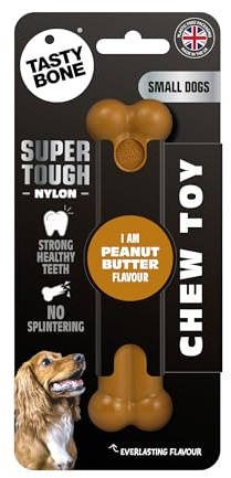 TastyBone Nylon Dog Chew Toy for Small Dogs (Peanut Butter) - Indestructible for Aggressive Chewers, Everlasting Flavour, Strong Healthy Teeth, Made in the UK