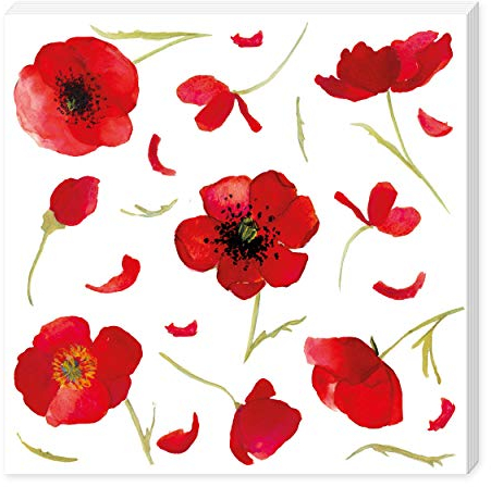 Grätz Verlag 20 Stück Servietten mit Mohn-Blumen, Mohnblume, Blüten, rot, weiß, grün, Retro, Vintage, quadratisch