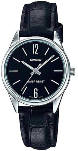 Casio Collection LTP-V005L-1B Classic Women's Quartz Watch with Black Leather Strap and Brass Case Analogue Display
