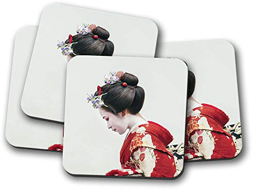 4 Set - Beautiful Geisha Girl Coaster - Japanese Japan Pretty Flower Gift #14575