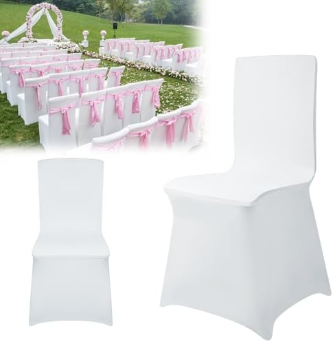 AufuN Stuhlhussen Stretch 50 stück Weiß Stretchhusse Universell Moderne Stuhl Husse Abdeckung im Lycra Stuhlbezug für Hochzeit Taufe Geburtstagsfeier Dekoration Feiern Haus