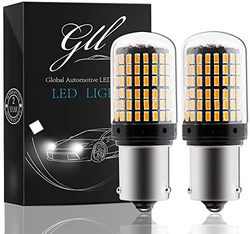 GLL 2PCS BA15S LED Bulbs 12V Amber Yellow 1156 P21W Bulbs 3014 144 SMD 2800LM for Car Turn Signal Lights Indicator Lights Only 【Non Canbus】