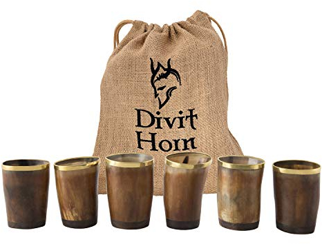 Verres à Shot à Boire de Style Viking Divit | Set De 6| Authentique Verres à Shot en Corne de bière médiévale | Capacité de 130 ML (4.5 oz) | Coupe en Corne de la Plus Haute qualité
