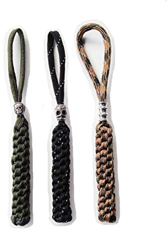 Danuland Paracord Pocket Knife Lanyard with Alloy Skull Beads,Handcrafted Lanyards Pendant for Hunting Knife/Outdoor Gear/Zipper Pulls/Keychains/Camera/Cell,3 pcs