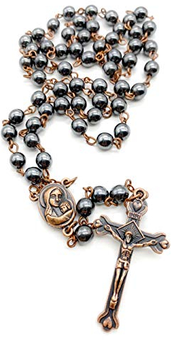 Nazareth Store unisex-adult Hematite Rosary Black Stone Beads Necklace with Jerusalem Holy Soil & Cross Antique Religious Rosaries Beads Collection, 18, Stone, No Gemstone
