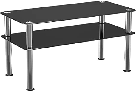 mahara Schwarzer Couchtisch aus Glas – schlanker Beistelltisch mit Ablage aus poliertem Edelstahl – kleiner Tisch B 80 cm x T 40 cm x H 41,5 cm