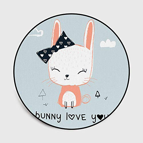 Outdoor-QJ Kinderteppich Spielteppich Kinderzimmerteppich Runder Netter Hase mit Bogen für Wohnzimmer, Schlafzimmer, Kinderzimmer, Babyzimmer 120CM