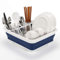 Vinsani Dish Drainer Collapsible Portable Folding Cutlery Plate Holder Drying Kitchen Non-Scratch Space Saver Draining Sink Rack Ideal for Home, Camping and Travelling - White & Blue