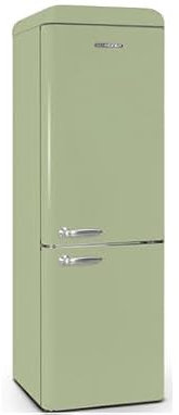 SCHNEIDER SCB300VVA , Réfrigérateur combiné vintage , 304L (211+93) , Froid brassé , Dégivrage automatique , Pose libre , Pieds réglables , 3 clayettes verre , Vert amande