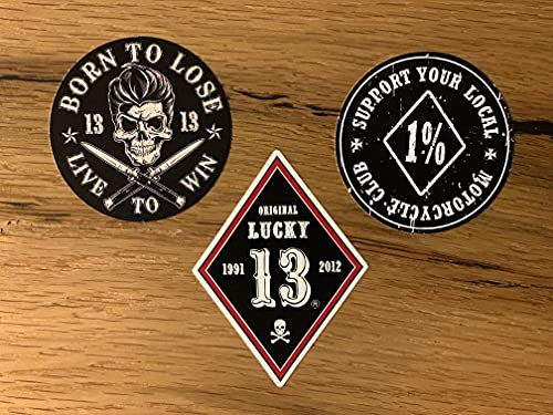 #879 / 3x Motorrad Aufkleber 6 cm 1% Kult MC Sticker Lucky 13 Skull USA Vintage Biker Tank Oldtimer Oldschool Custom Umbau Chopper V2 V8