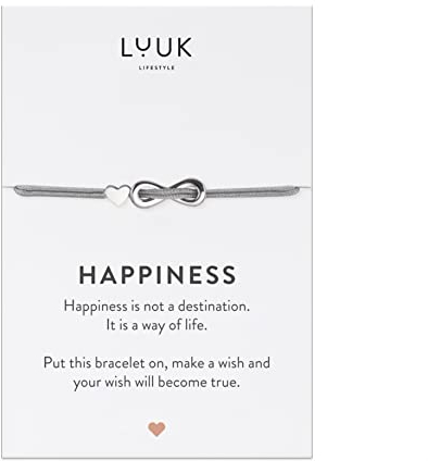 LUUK LIFESTYLE Filigranes Seiden Armband für Damen, Anhänger aus wasserfestem Edelstahl, Freundschaftsarmband, Glücksbringer Geschenk für Frauen und Mädchen, verstellbare Länge, Infinity, silber