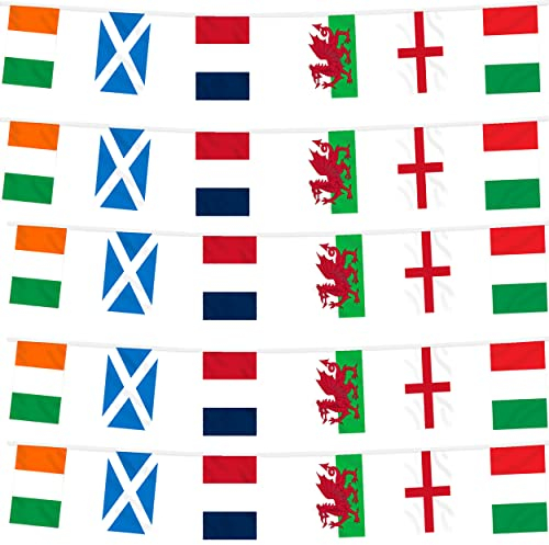Six Nations Rugby-Wimpelkette, 18 hochwertige bedruckte Wimpel, 6 m lang, Flaggen von England, Schottland, Wales, Irland, Frankreich und Italien, ideal für Kneipen, Clubs und Gartendekorationen
