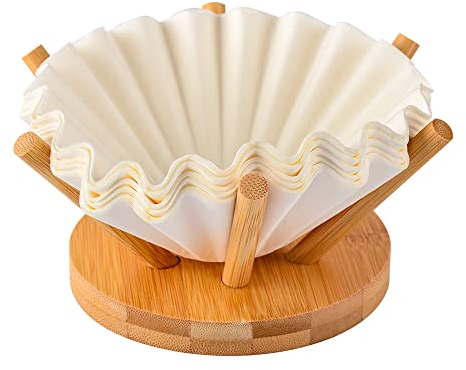 Korb Kaffee Filter Halter Aufbewahrung - CAFEMASY Bambus Kaffeefilter Rack Spender für Zuhause Küche Kaffee Bar Theke Dekor