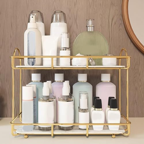 KUIKUI 2 stöckiges Make up Organizer Regal, Kosmetik Aufbewahrungskorb mit abnehmbarem Tablett für Arbeitsplatte, Badezimmer