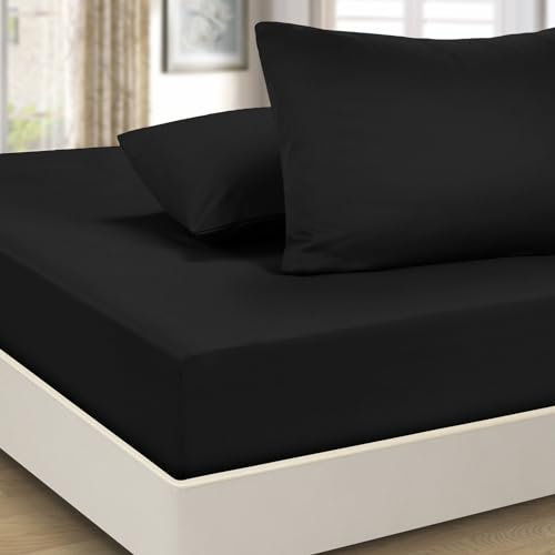 Imperial Rooms King Size Fitted Sheets - Deep Pocket 40cm/16 Bed Sheets Brushed Microfiber Easy Care Soft Fitted Bed Sheet - Shrinkage and Fade Resistant (Black)