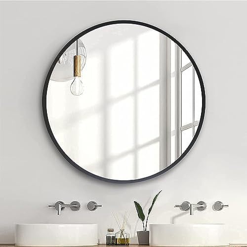 zenmag Spiegel Rund, 60x60 cm Wandspiegel Rund mit hochwertigen Schwarz Metallrahmen, Badezimmerspiegel, Moderner Design großer Spiegel, für Diele, Badezimmer, Wohnzimmer und Mehr