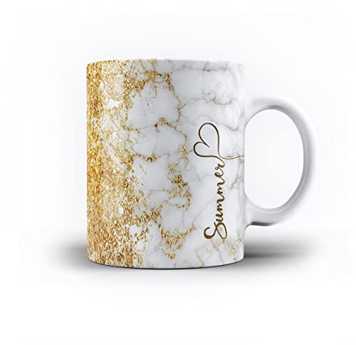 iCaseDesigner Personalised Agate Watercolour Marble Name with Heart 11oz Ceramic Mug - 18. Grey Marble