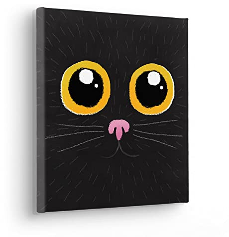 Komar Keilrahmenbild im Echtholzrahmen - Black Cat - Größe 30 x 30 cm - Wandbild, Kunstdruck, Wanddekoration, Design, Wohnzimmer, Schlafzimmer