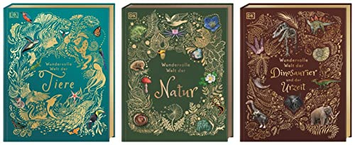 Wundervolle Welt der Tiere, Natur und Dinosaurier - 3 hochwertige Ausgaben im Set + 1 exklusives Postkartenset