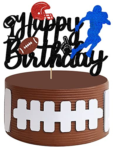 Footballs Cake Topper - American Football Toppers Decoration for Children Adult Glitter Super Bowl Touchdown Soccer Happy Birthday Decoration Sports Theme Party Supplies