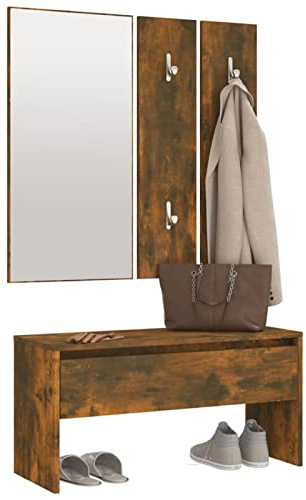Susany Flurmöbel-Set Kleiderschränke Garderobe,Garderobenset bestehend Kleiderhaken aus 1 x Flurbank,1 x Spiegel,2 x Garderobe für Kleidung und Mäntel, Flurgarderoben