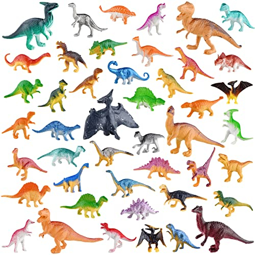 PLULON 45 Stück Mini-Dinosaurier, Dinosaurier-Figuren, Plastiktiere, Kuchenaufsätze für Geburtstagsparty-Dekorationen