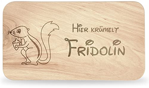 Frühstücksbrettchen Kinder - tolles Frühstücksbrettchen Holz mit Eichhörnchen zum Personalisieren - personalisierte Geschenke Kinder - Schneidebrett mit Gravur - Geschenk zur Taufe/Einschulung