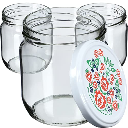 KADAX 24st Einmachgläser 425ml mit Schraubdeckel fi82 mm für Einlegen, Einmachen, Konservieren und Mahlzeitenvorbereitung - Luftdichte Twist-off Gläser (Folklore/24 St.)