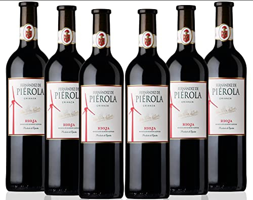 Bodegas Fernández de Piérola - Vino Tinto Crianza Denonimación de Origen Rioja - Uva variedad 100% Tempranillo - 18 meses en barrica - Caja 6x Botella de Vino Tinto de 750 ml