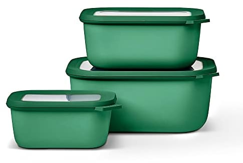 Mepal - Multischale Cirqula Rectangular Set 3-teilig - Vorratsdosen mit Deckel - Geignet als Aufbewahrungsbox, Kuhlschrank, Gefrierschrank & Mikrowellengeschirr - 750 ml, 1500 & 2000 ml - Vivid Green