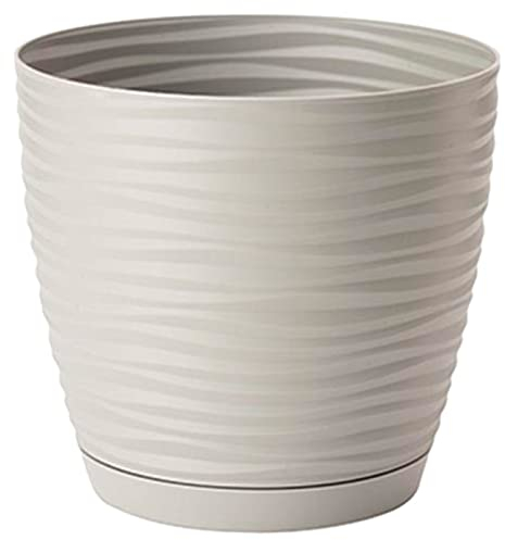Acan Tradineur - Maceta Redonda con Plato - Diseño Sahara (Ø 23 cm) - Fabricado en plástico - Ideal parajardín Exterior, terraza o balcón - Color Surtido