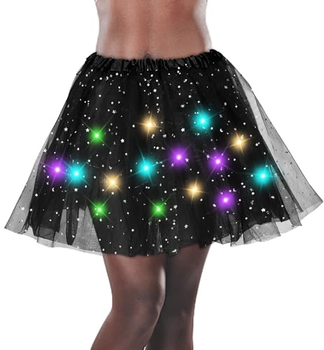 Women's LED Tutu Skirt Light Up Tutus Layered Tulle Ballet Skirt Sparkly Sequin Tutu Costume for Halloween Party Carnival Black