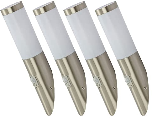 etc-shop Wandleuchte Edelstahl Wandfackel Außen Hauswandleuchte Bewegungsmelder, Wetterfest IP44, Sensor, Edelstahl silber opal, 1x E27 Fassung, DxH 7,6x40cm, 4er Set
