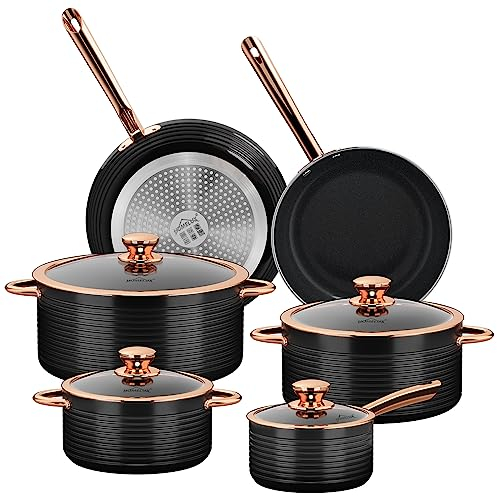Topfset Pfanne induktion HOMELUX 10tlg Induktions Töpfe Set,Aluminiumguss Kochtopfset,Keramik-Antihaftbeschichtung Pfannenset,Töpfe Set mit Deckel,Topfset Induktion für Induktion alle Herde,PFOA frei