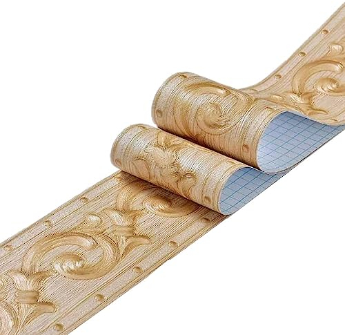 DHHOUSE 3D Gold Wallpaper Border, Peel and Stick Wall Border for Ceiling Bathroom Living Room 10cm by 5meter (Gold Style)