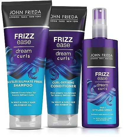 John Frieda Frizz Ease Dream Curls Shampoo, Conditioner and Styling Spray Bundle for Curly, Wavy Hair