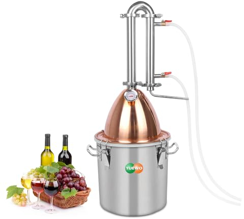 YUEWO Alcohol Water Distiller 2GAL/10L Alembic Pot Still Stainless Steel Home Brewing Distillery Kit with Copper Dome Top for DIY Whisky Wine Brandy Gin Vodka Alcohol Making (8GAL/30L)