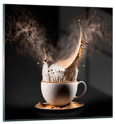 Bilder auf Glas 40x40cm Glasbild Kaffee Milch Tasse Klein Wanddeko Bild im Glas Schlafzimmer Küche Deko Wandbilder Dekoration Wohnzimmer Modern Wall Decor Glasdruck Wand Kunstdruck Art GAC40x40-5718