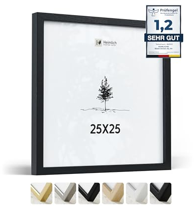 Heimlich® - Bilderrahmen - 25x25 cm, Ayous-Holz, Schwarz - Kleiner quadratischer Bilderrahmen mit Folienabdeckung - Nur zur Wandmontage