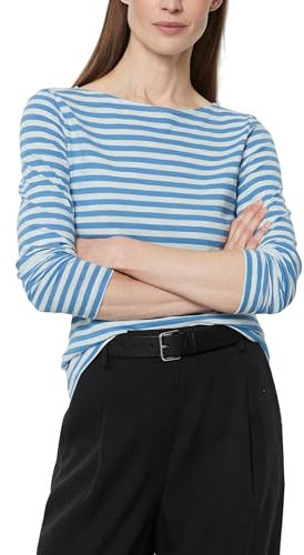 Marc OߴPolo Damen Langarmshirt aus Bio-Baumwolle mit U-Boot-Ausschnitt, Mehrfarbig (Multi/Shiny Sky), S