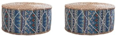 Leisurealeaneag 2 Set Handgemachte Stroh Futon Bodenkissen Meditation Kissen Hocker Pouf Bohemia Blau