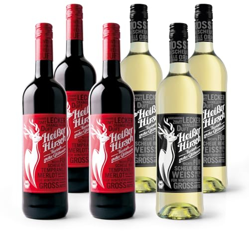 Heißer Hirsch 6er Mixpaket - Bio-Glühwein rot & weiß - Heißer Hirsch | veganer Glühwein | Glühwein aus Deutschland in Bio-Qualität | 6 x 0,75 Liter