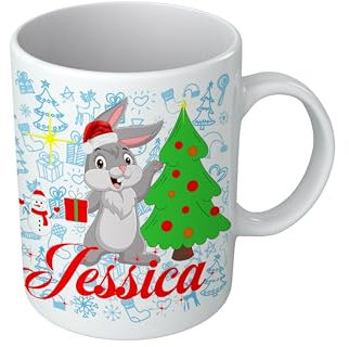 Puzzletee Tazza Coniglietto Natalizia divertente con Personalizzazione Nome del bambino Personalizzabile