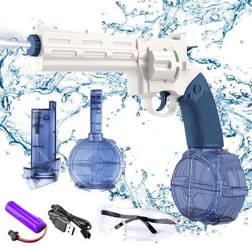IXYHKB Wasserpistole Elektrisch, Elektrische Wasserpistole Kinder, Automatische Wasserpistole Set, 25-32 ft Reichweite Erwachsene Wasserspritzpistolen,Wasserpistole Spielzeug für Sommer Draussen,Weiß