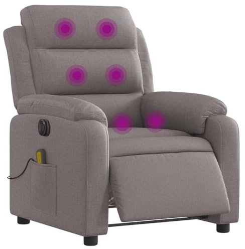 vidaXL Massagesessel Elektrisch, Sessel Verstellbare Rückenlehne Fußteil, Fernsehsessel Relaxsessel mit Liegefunktion, Liegesessel Polstersessel Ruhesessel, Taupe Stoff