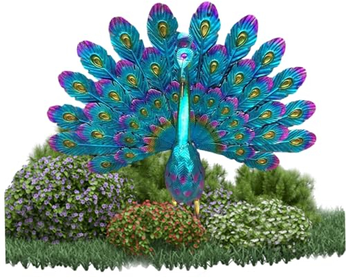 Gartenschmuck Outdoor Peacock Statue Skulpturen Metall Vogelkunst Dekoration Metallvögel für Garten Metall Pfauen Statue Pfauen Garten Ornamente für Garten Veranda Rasen