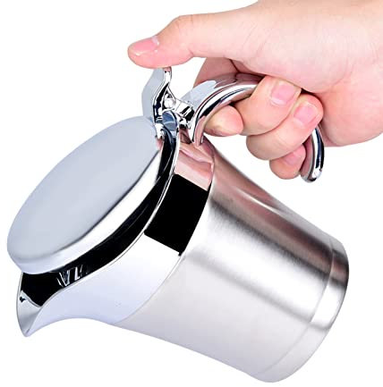 Sauciere aus Edelstahl 304 mit Deckel, doppelwandige, isolierte Thermo-Sauciere, Soßentopf-Servierkrug für Soße, Vanillesoße, Sahne, Soße (Kleine Größe 450 ml)