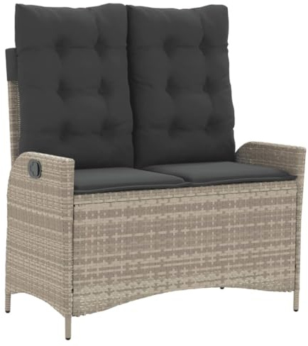 vidaXL Gartenbank Verstellbar mit Kissen, Bank mit abnehmbarem waschbarem Bezug, Sitzbank mit Stahlrahmen, Terrassenbank Gartenmöbel, Hellgrau Poly Rattan