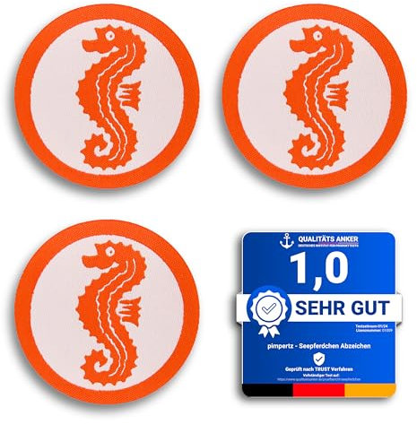 Seepferdchen® 3er Set offizielles Schwimmabzeichen zum Aufbügeln | Seepferdchen Abzeichen für Frühschwimmer | bügelbeschichtet | Made in Germany |